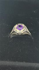 Amethyst Lady's Stone Ring 18K White Gold 2.17g Size:6.5